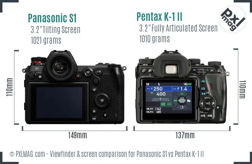 Panasonic S1 vs Pentax K-1 II Screen and Viewfinder comparison