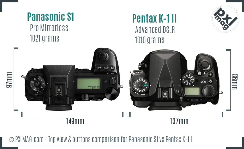 Panasonic S1 vs Pentax K-1 II top view buttons comparison