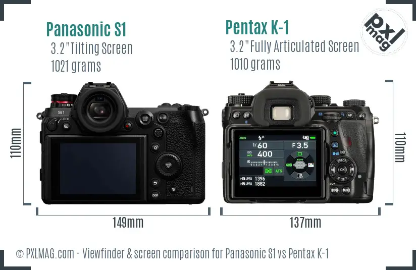 Panasonic S1 vs Pentax K-1 Screen and Viewfinder comparison