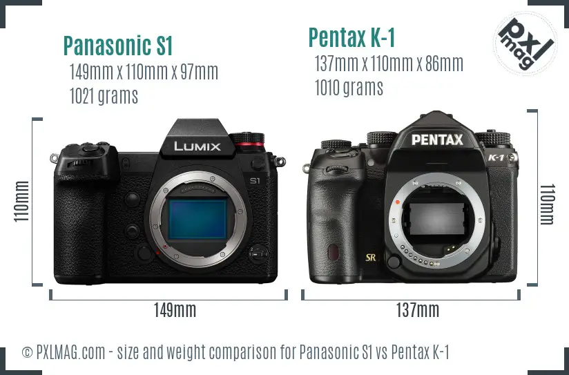 Panasonic S1 vs Pentax K-1 size comparison