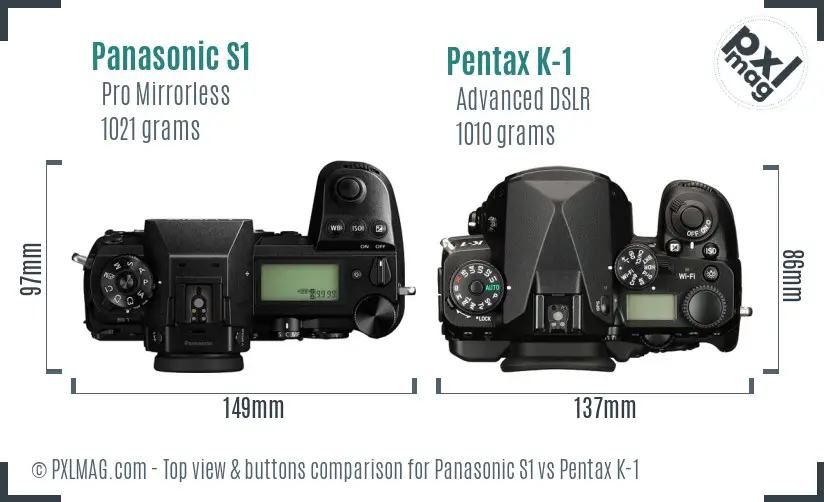 Panasonic S1 vs Pentax K-1 top view buttons comparison