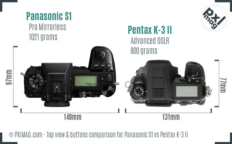 Panasonic S1 vs Pentax K-3 II top view buttons comparison