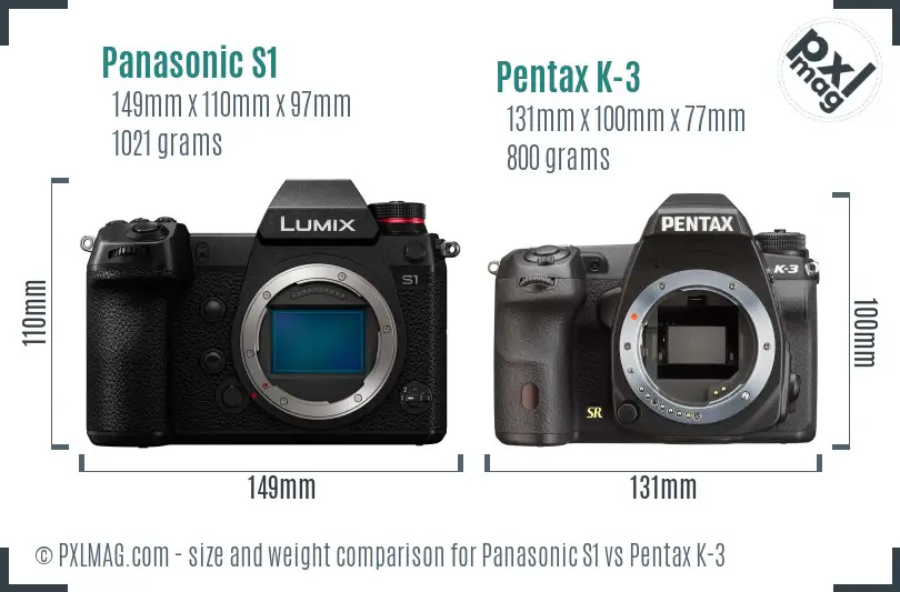 Panasonic S1 vs Pentax K-3 size comparison