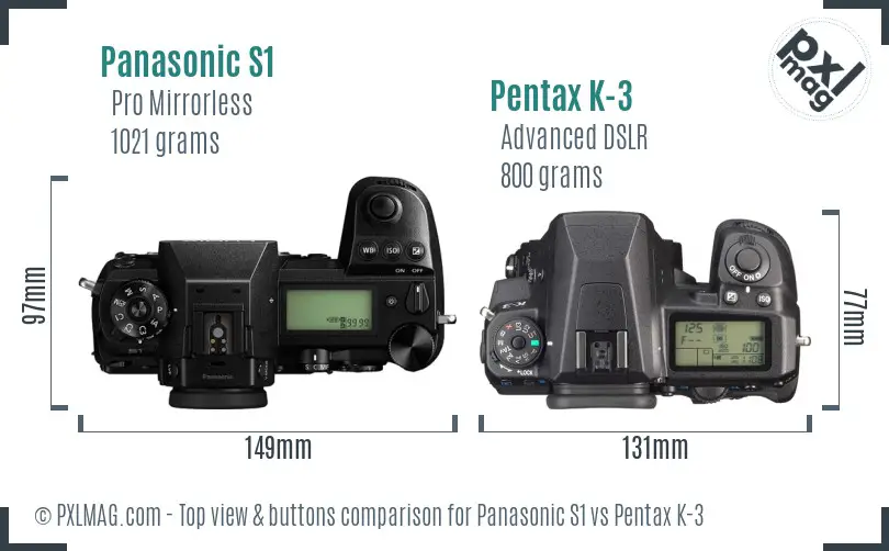 Panasonic S1 vs Pentax K-3 top view buttons comparison