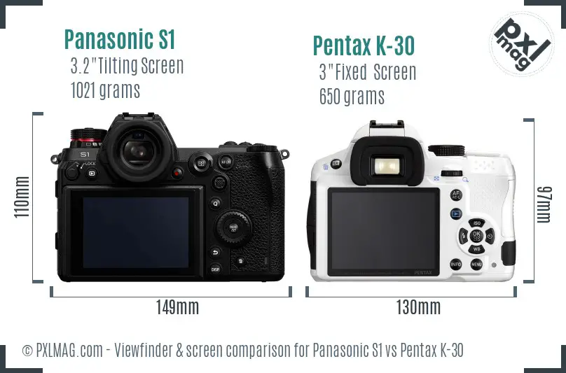 Panasonic S1 vs Pentax K-30 Screen and Viewfinder comparison