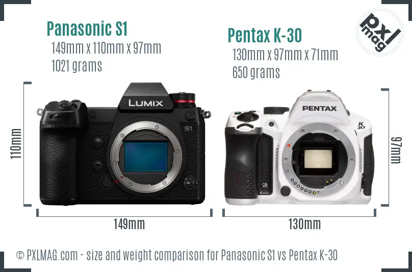 Panasonic S1 vs Pentax K-30 size comparison