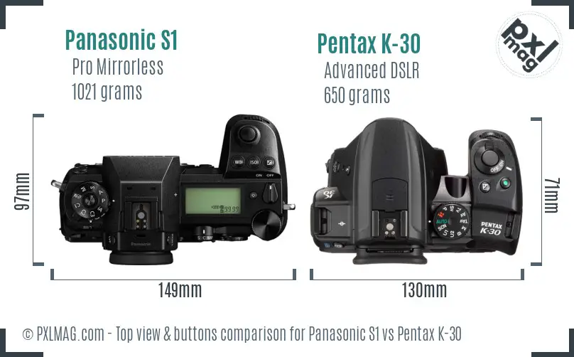 Panasonic S1 vs Pentax K-30 top view buttons comparison