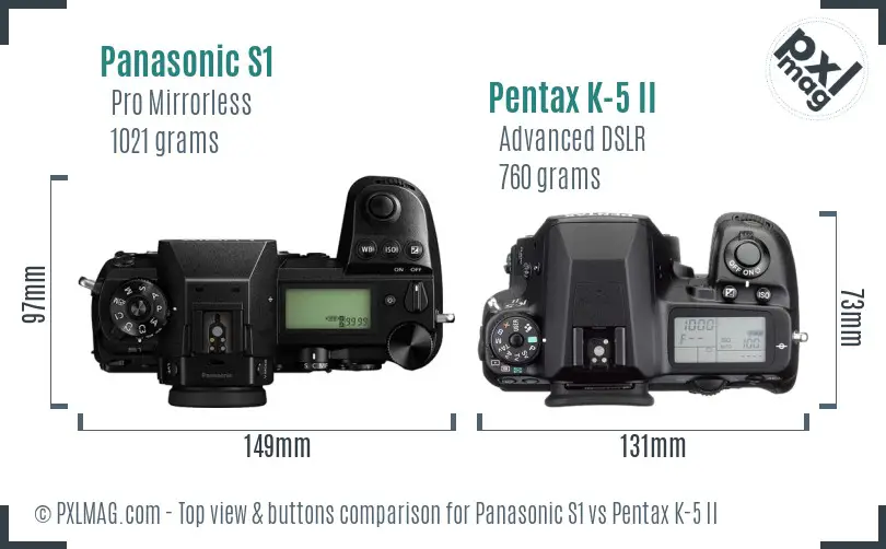 Panasonic S1 vs Pentax K-5 II top view buttons comparison