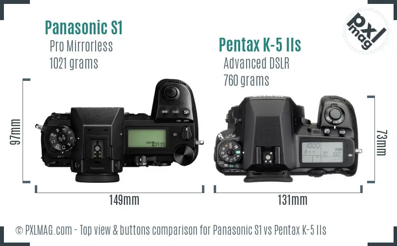 Panasonic S1 vs Pentax K-5 IIs top view buttons comparison