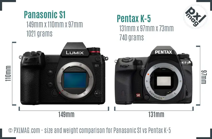 Panasonic S1 vs Pentax K-5 size comparison