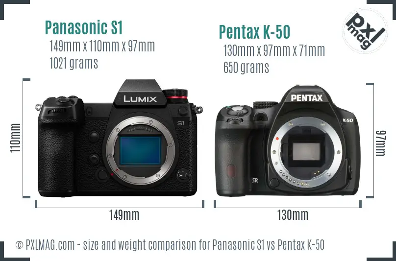 Panasonic S1 vs Pentax K-50 size comparison