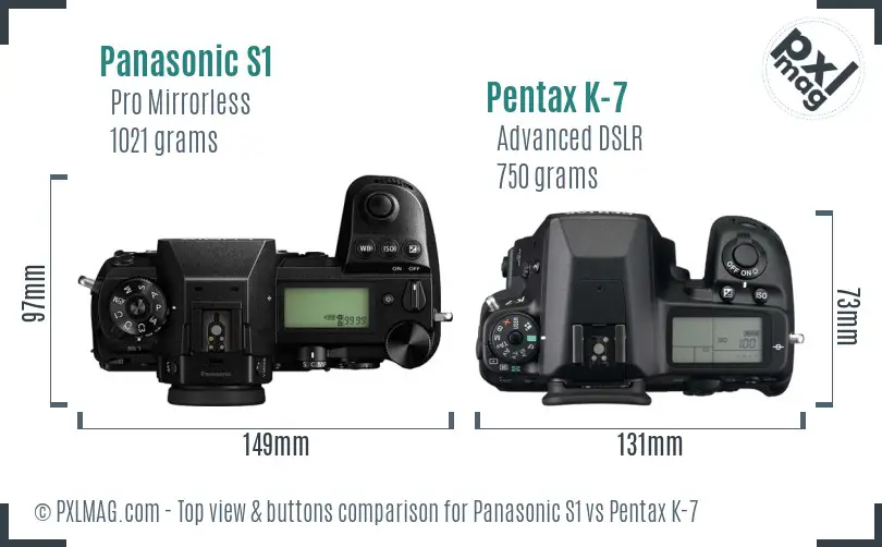 Panasonic S1 vs Pentax K-7 top view buttons comparison