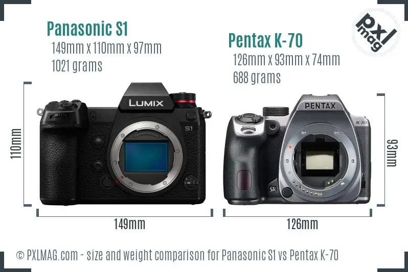 Panasonic S1 vs Pentax K-70 size comparison