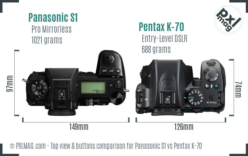 Panasonic S1 vs Pentax K-70 top view buttons comparison