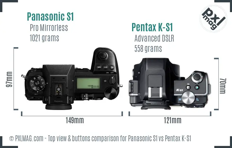 Panasonic S1 vs Pentax K-S1 top view buttons comparison