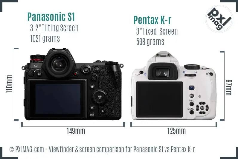 Panasonic S1 vs Pentax K-r Screen and Viewfinder comparison