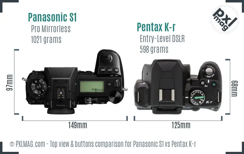 Panasonic S1 vs Pentax K-r top view buttons comparison