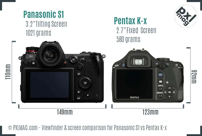 Panasonic S1 vs Pentax K-x Screen and Viewfinder comparison