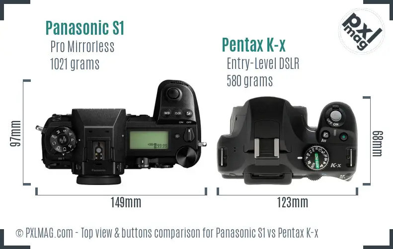 Panasonic S1 vs Pentax K-x top view buttons comparison