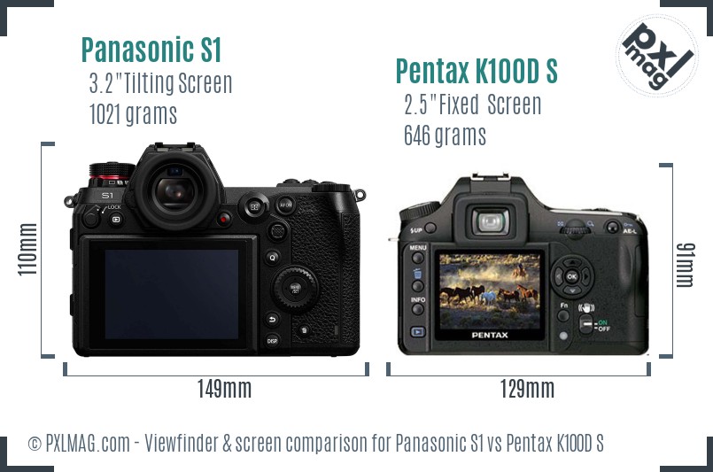 Panasonic S1 vs Pentax K100D S Screen and Viewfinder comparison