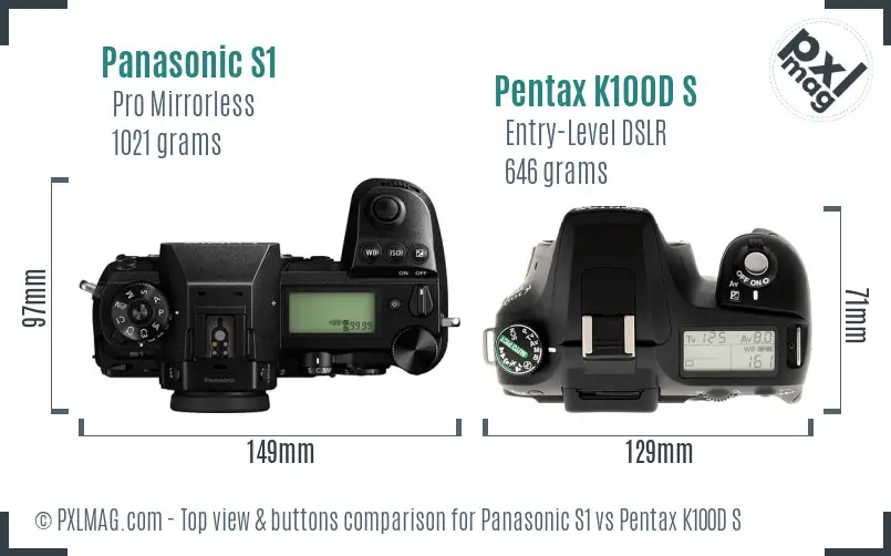 Panasonic S1 vs Pentax K100D S top view buttons comparison
