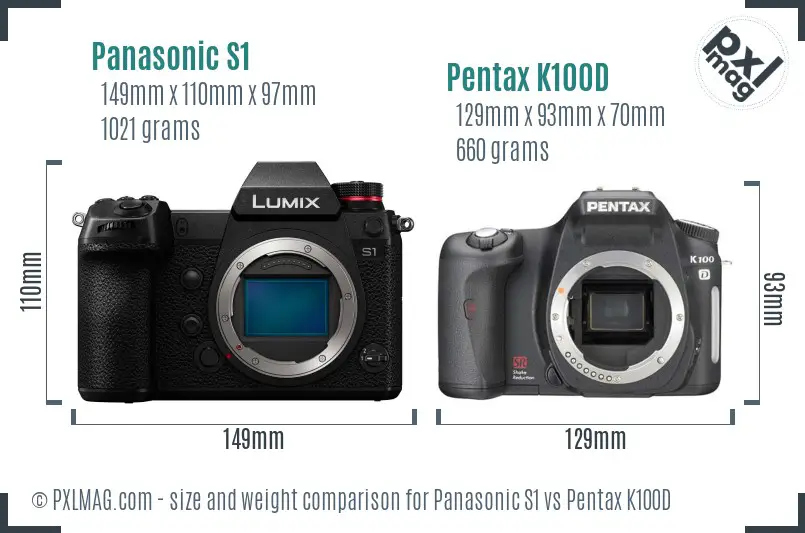Panasonic S1 vs Pentax K100D size comparison