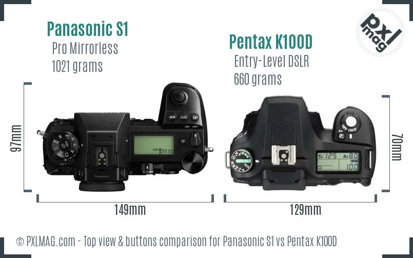 Panasonic S1 vs Pentax K100D top view buttons comparison