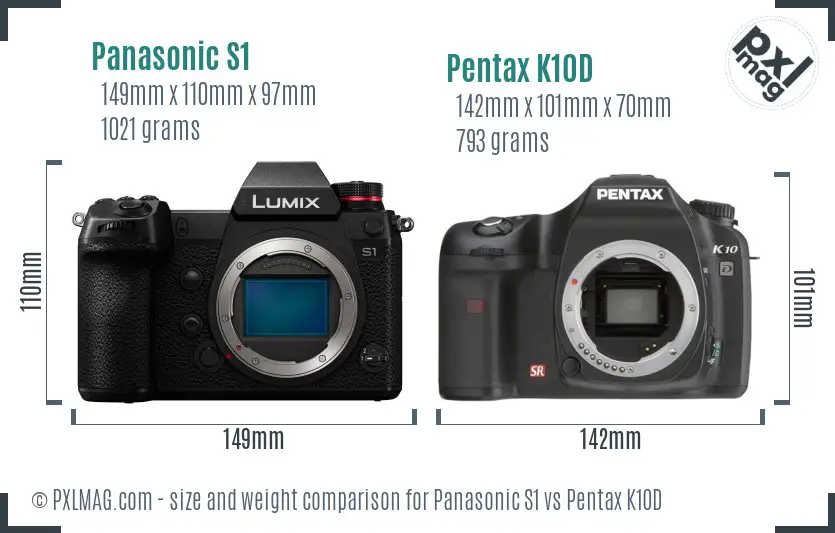 Panasonic S1 vs Pentax K10D size comparison