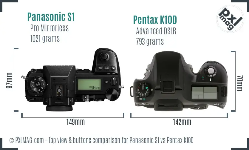 Panasonic S1 vs Pentax K10D top view buttons comparison