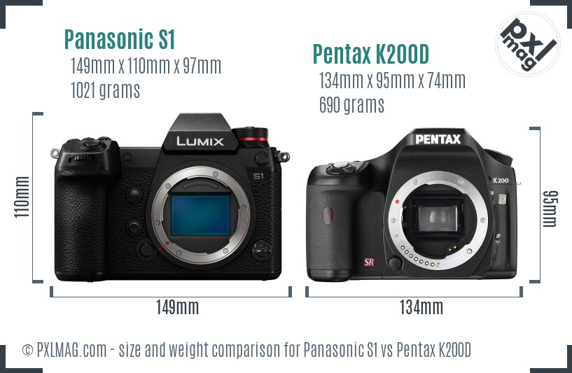 Panasonic S1 vs Pentax K200D size comparison