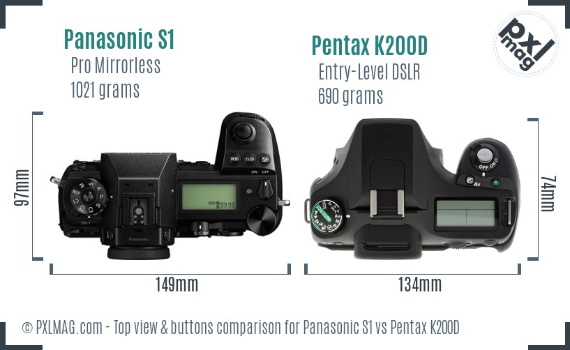 Panasonic S1 vs Pentax K200D top view buttons comparison