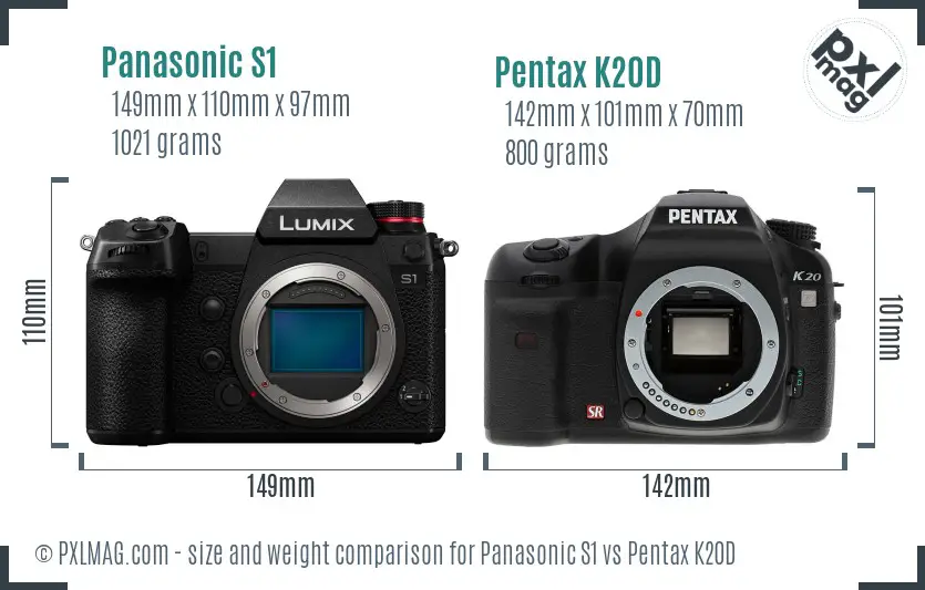 Panasonic S1 vs Pentax K20D size comparison