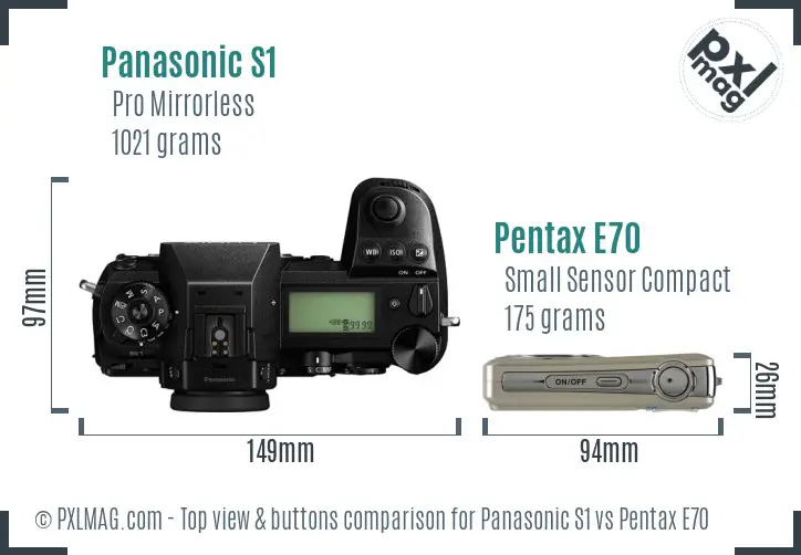 Panasonic S1 vs Pentax E70 top view buttons comparison