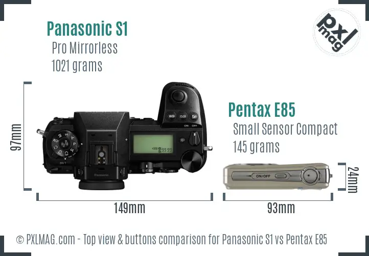 Panasonic S1 vs Pentax E85 top view buttons comparison