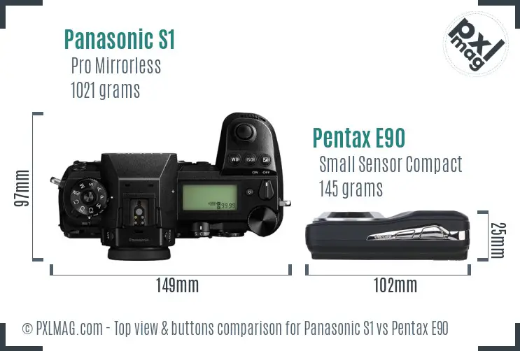 Panasonic S1 vs Pentax E90 top view buttons comparison
