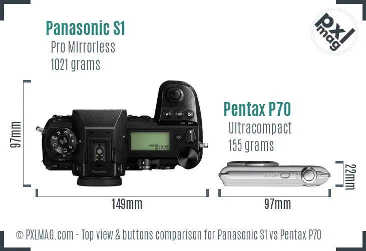 Panasonic S1 vs Pentax P70 top view buttons comparison