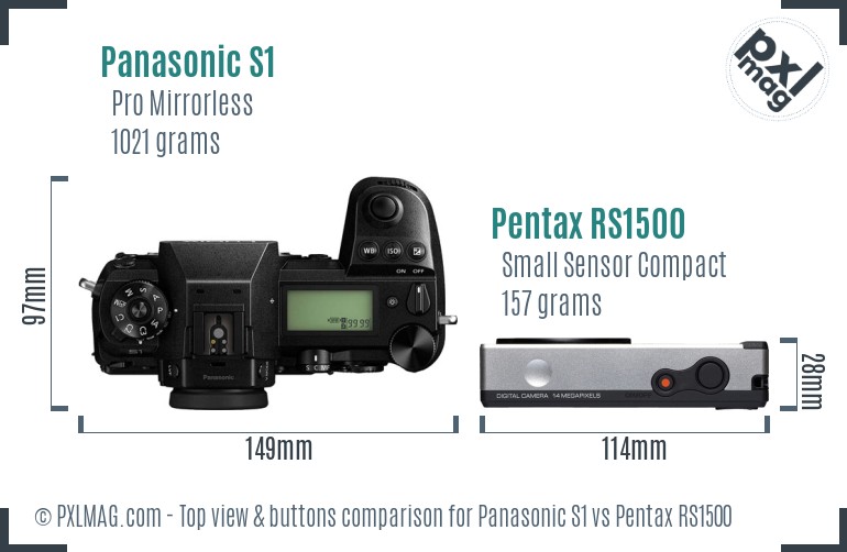 Panasonic S1 vs Pentax RS1500 top view buttons comparison