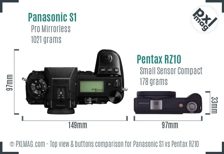 Panasonic S1 vs Pentax RZ10 top view buttons comparison