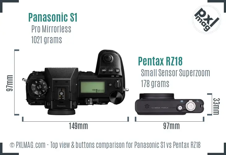 Panasonic S1 vs Pentax RZ18 top view buttons comparison