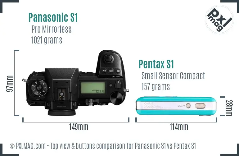 Panasonic S1 vs Pentax S1 top view buttons comparison