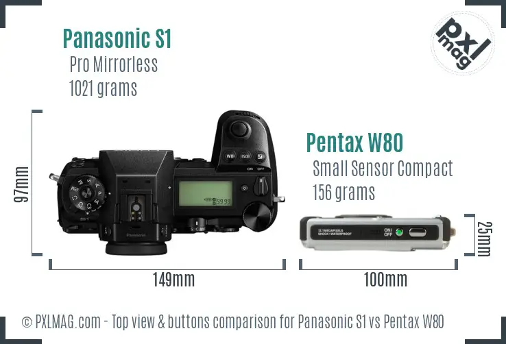 Panasonic S1 vs Pentax W80 top view buttons comparison