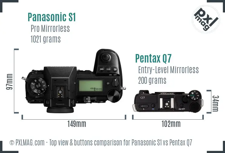 Panasonic S1 vs Pentax Q7 top view buttons comparison