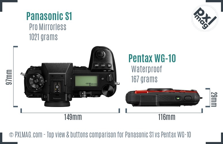 Panasonic S1 vs Pentax WG-10 top view buttons comparison