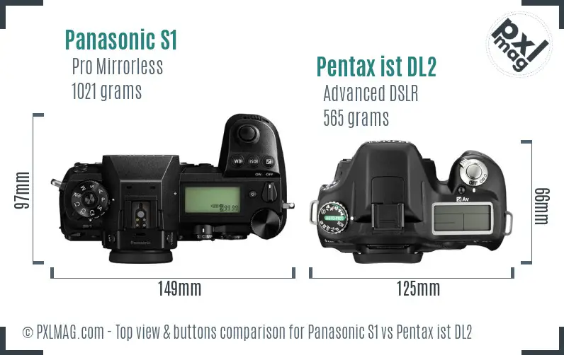 Panasonic S1 vs Pentax ist DL2 top view buttons comparison