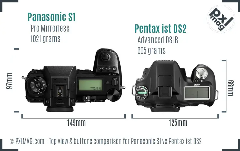 Panasonic S1 vs Pentax ist DS2 top view buttons comparison