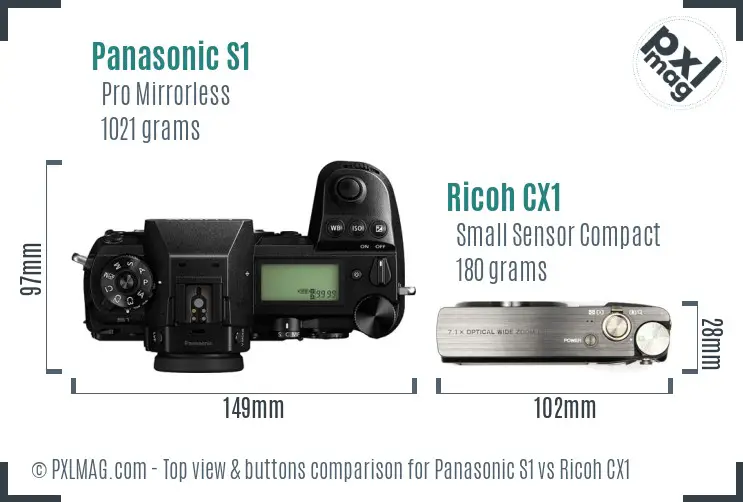 Panasonic S1 vs Ricoh CX1 top view buttons comparison Panasonic S1 vs Ricoh CX1 top view buttons comparison