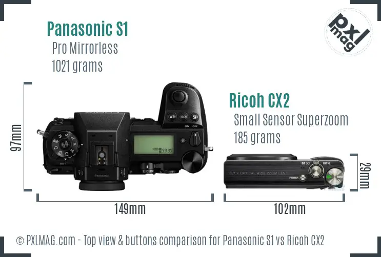 Panasonic S1 vs Ricoh CX2 top view buttons comparison