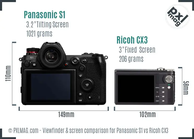 Panasonic S1 vs Ricoh CX3 Screen and Viewfinder comparison Panasonic S1 vs Ricoh CX3 Screen and Viewfinder comparison