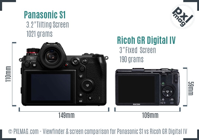 Panasonic S1 vs Ricoh GR Digital IV Screen and Viewfinder comparison