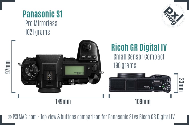 Panasonic S1 vs Ricoh GR Digital IV top view buttons comparison